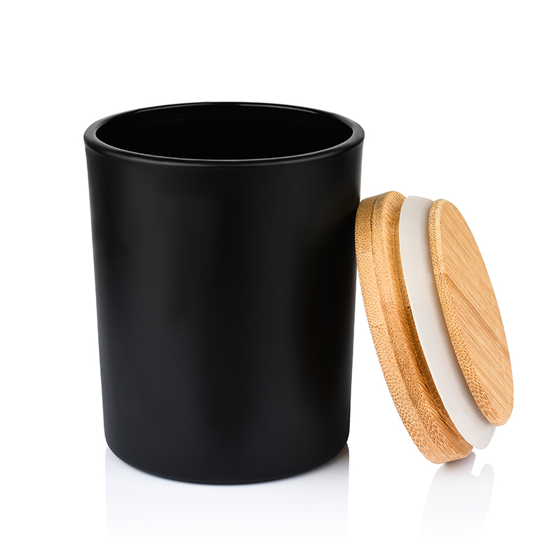 50ml 60ml 90ml 110ml black frosted glass candle jar with wooden cork lid