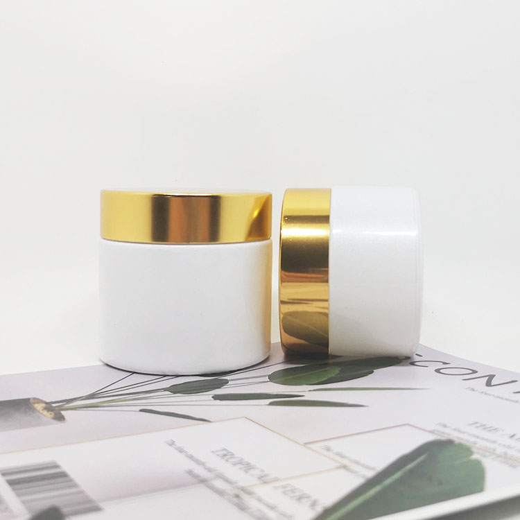 50ml 60ml Face cream container cosmetic pot 2oz pearl white empty glass jar with gold caps wholesale