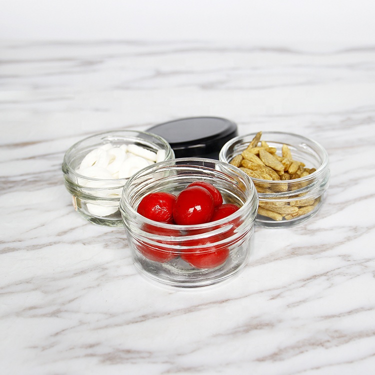 50ml 60ml Taper Glass Jam Caviar Jar Wide Mouth Glass Jar for Nut Storage