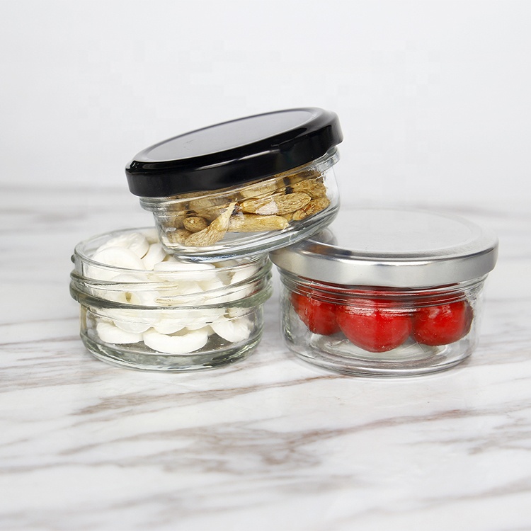 50ml 60ml Taper Glass Jam Caviar Jar Wide Mouth Glass Jar for Nut Storage