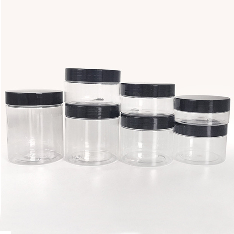 50ml 80ml 100ml 120ml 150ml 200ml 250ml Cosmetic Packaging clear container and Colorful covers gold Plastic pet Jar