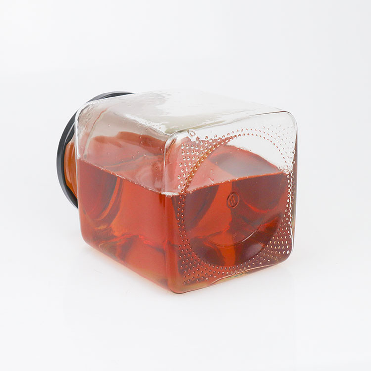 50ml 80ml 100ml 130ml 200ml 280ml 380ml 650ml Square Empty Honey Jar Glass with Black Metal Lid