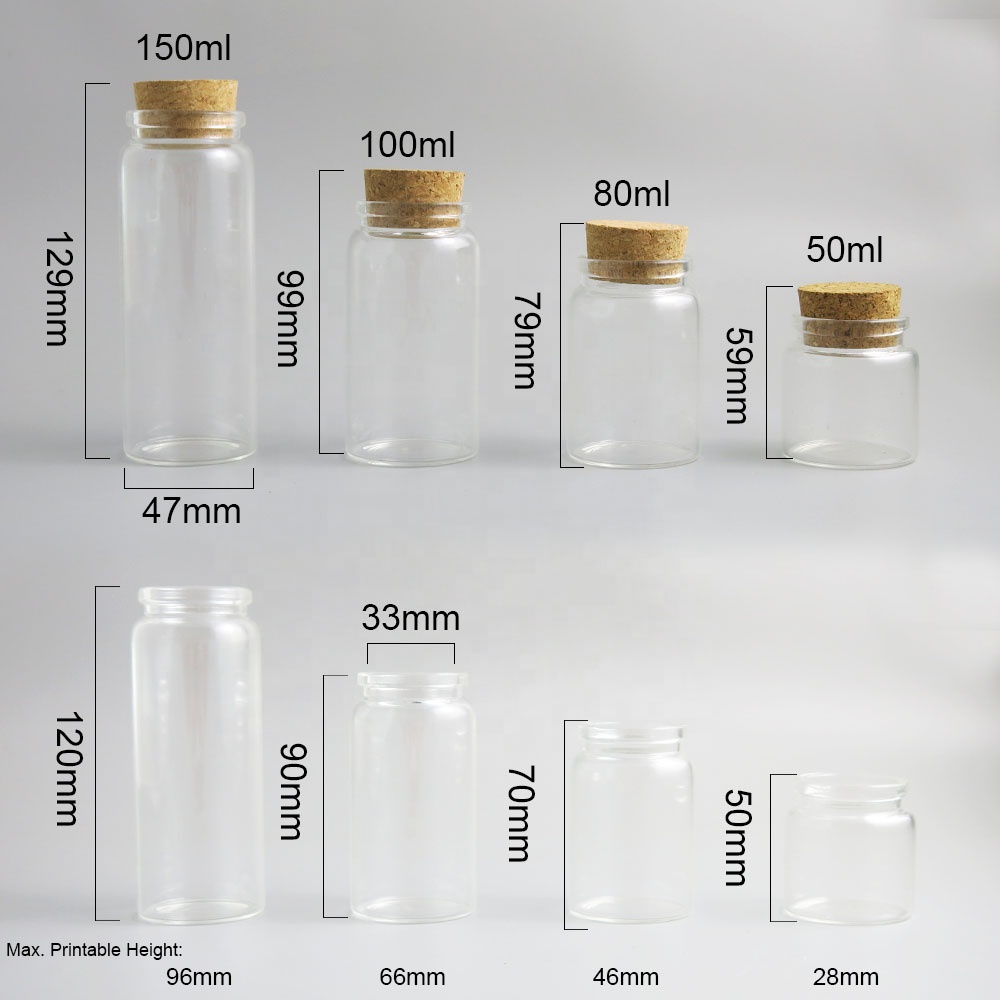50ml 80ml 100ml 150ml Clear Glass Bottles Vials Jars with Cork Stopper Decor Storage Jars