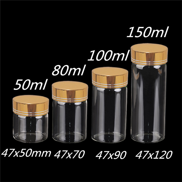 50ml 80ml 100ml 150ml Glass Bottle with Gold Screw Cover, Ornament Wishing Jars Vial, can be Customized Logo and Free Shipping