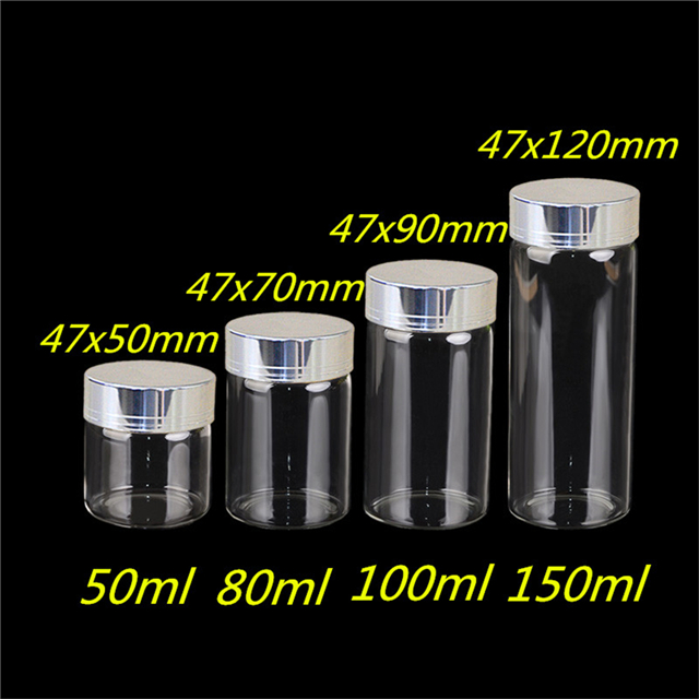 50ml 80ml 100ml 150ml Glass Bottle with Silver Screw Lid, Ornament Wishing Jars Vial, can be Customized Logo and Free Shipping