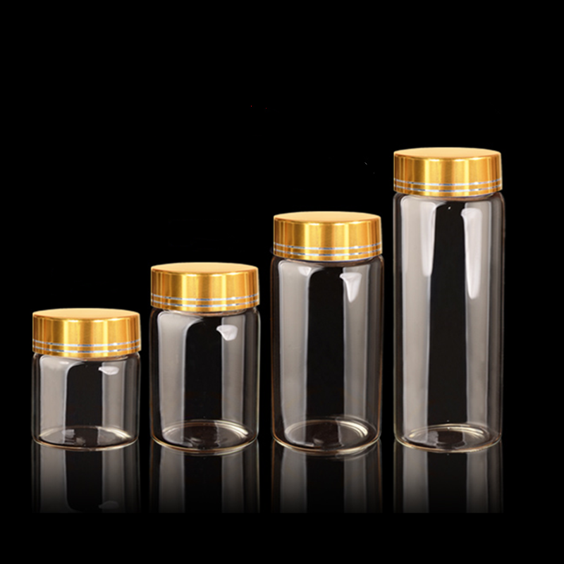 50ml 80ml 100ml 150ml Large Glass Bottles Empty Spice Candy Bottles Jars Gift Crafts Vials with Silver/Gold Screw cover