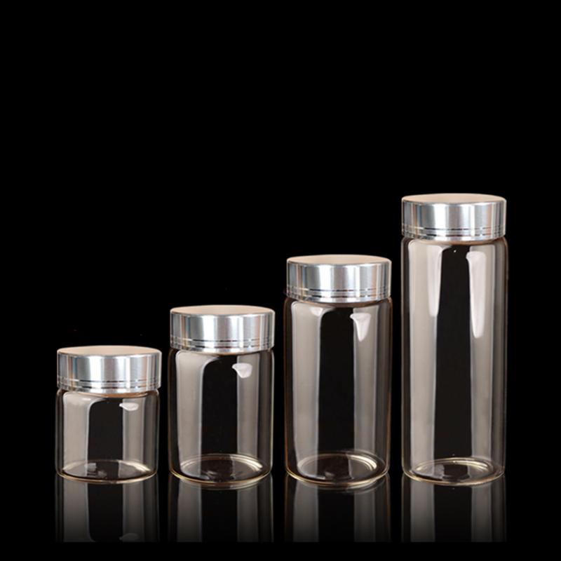 50ml 80ml 100ml 150ml Large Glass Bottles Empty Spice Candy Bottles Jars Gift Crafts Vials with Silver/Gold Screw cover