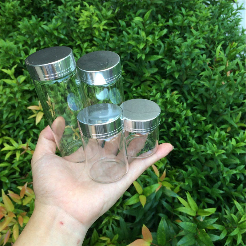 50ml 80ml 100ml 150ml Large Glass Bottles Empty Spice Candy Bottles Jars Gift Crafts Vials with Silver/Gold Screw cover
