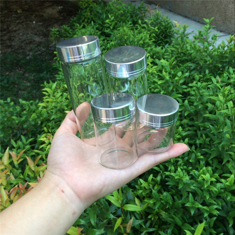 50ml 80ml 100ml 150ml Large Glass Bottles Empty Spice Candy Bottles Jars Gift Crafts Vials with Silver/Gold Screw cover