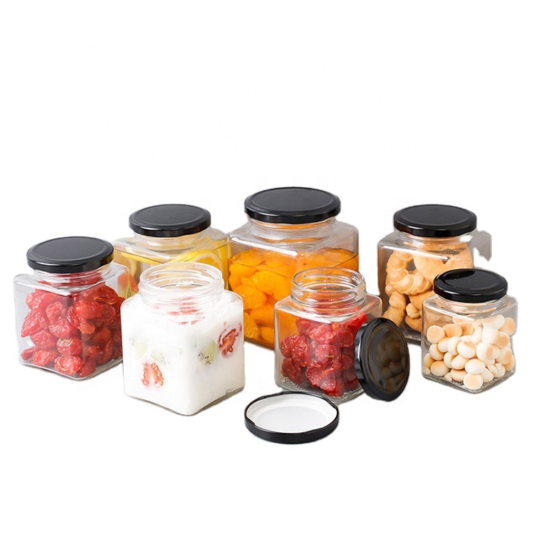 50ml 80ml 100ml 200ml square glass honey jar cheap jam jars food storage jar with metal lids