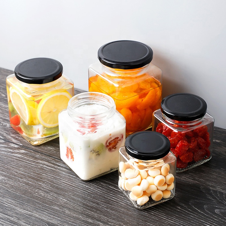 50ml 80ml 100ml 200ml square glass honey jar cheap jam jars food storage jar with metal lids