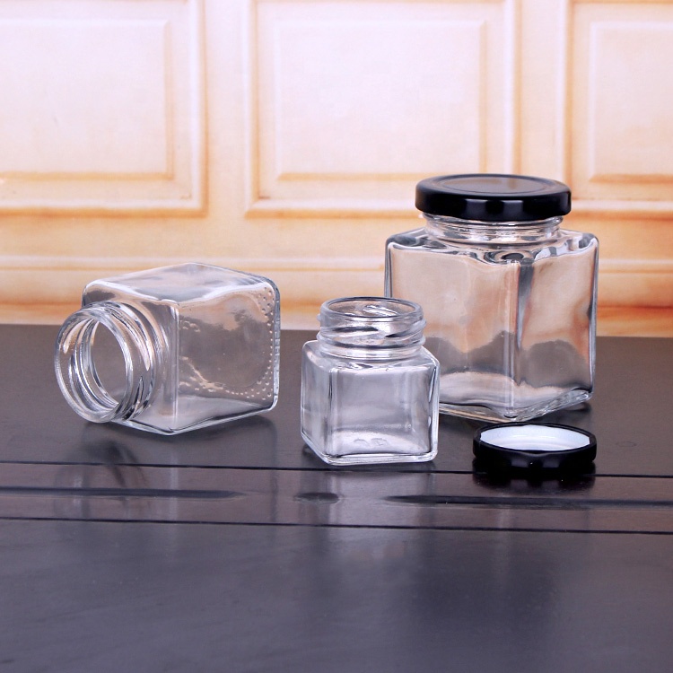 50ml 80ml 100ml 200ml square glass honey jar cheap jam jars with metal lids