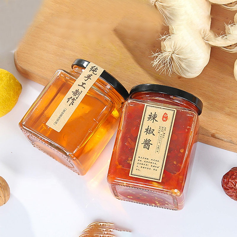 50ml/80ml/120ml/280ml/380ml/500ml/730ml Square Clear glass bottle honey jam pickle jars