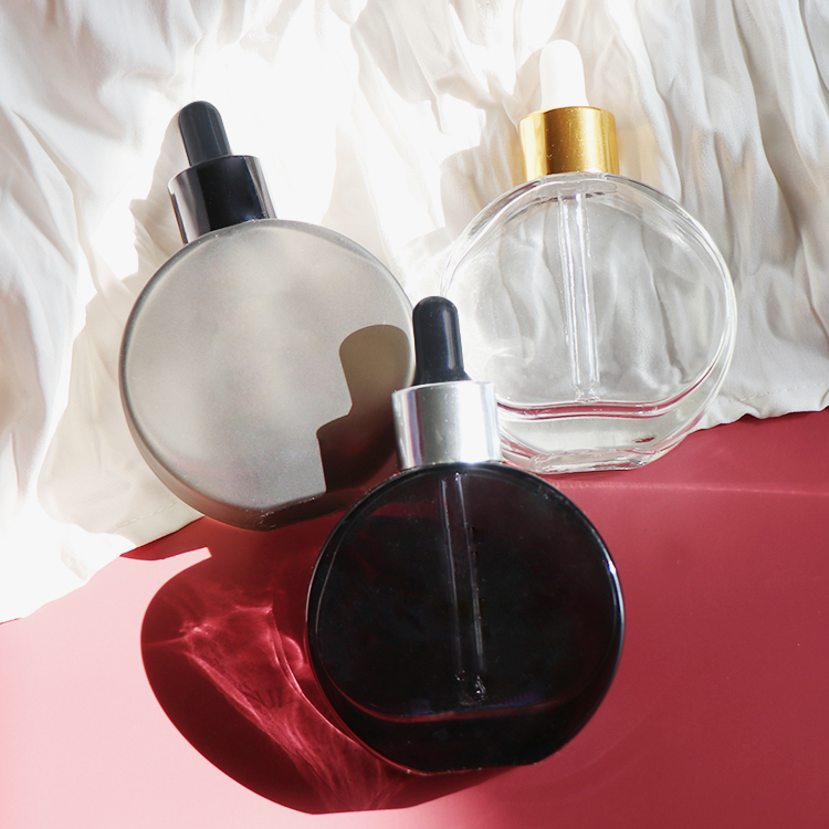 50ml Black matt frosted flat shoulder round glass dropper bottle for essential oil in stock