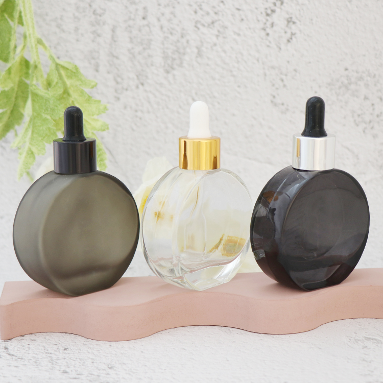 50ml Black matt frosted flat shoulder round glass dropper bottle for essential oil in stock