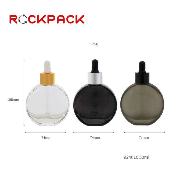 50ml Black matt frosted flat shoulder round glass dropper bottle for essential oil in stock