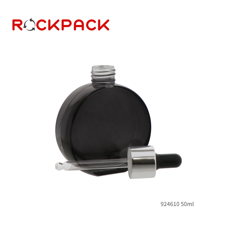 50ml Black matt frosted flat shoulder round glass dropper bottle for essential oil in stock