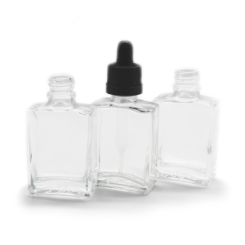 50ml Clear Amber Flat Square Rectangle Essential Oil Unique Glass Bottle Cosmetic
