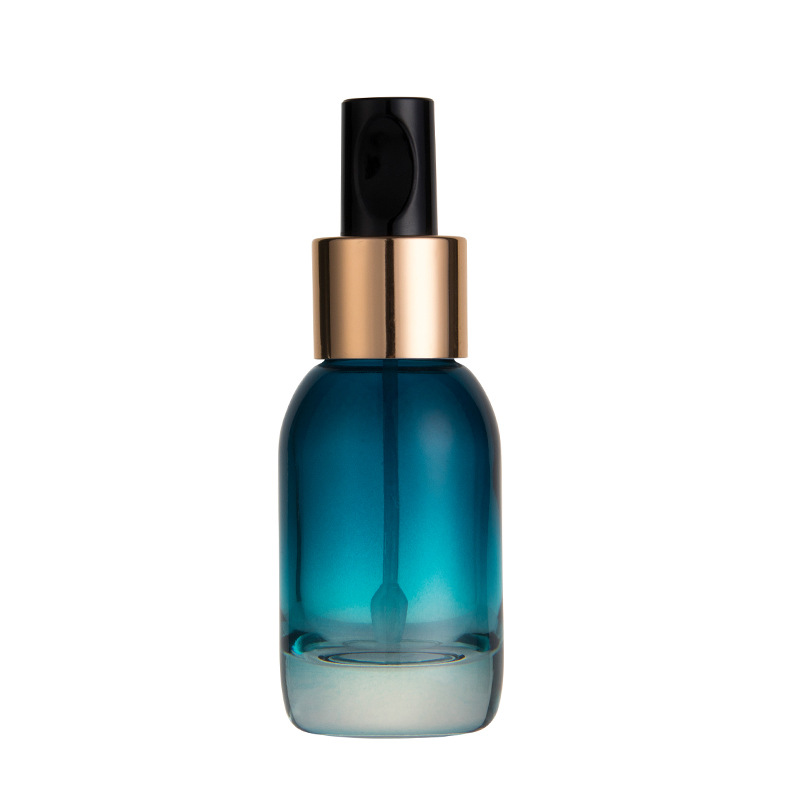 50ml Cosmetic bottle _ Cosmetic empty 50ml e liquid frosted blue gradient clear round glass dropper bottle