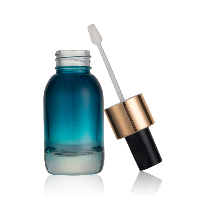 50ml Cosmetic bottle _ Cosmetic empty 50ml e liquid frosted blue gradient clear round glass dropper bottle