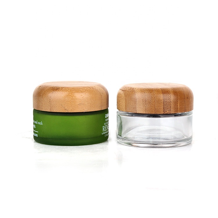 50ml Customised cylinder glass face cream jar with bamboo lid
