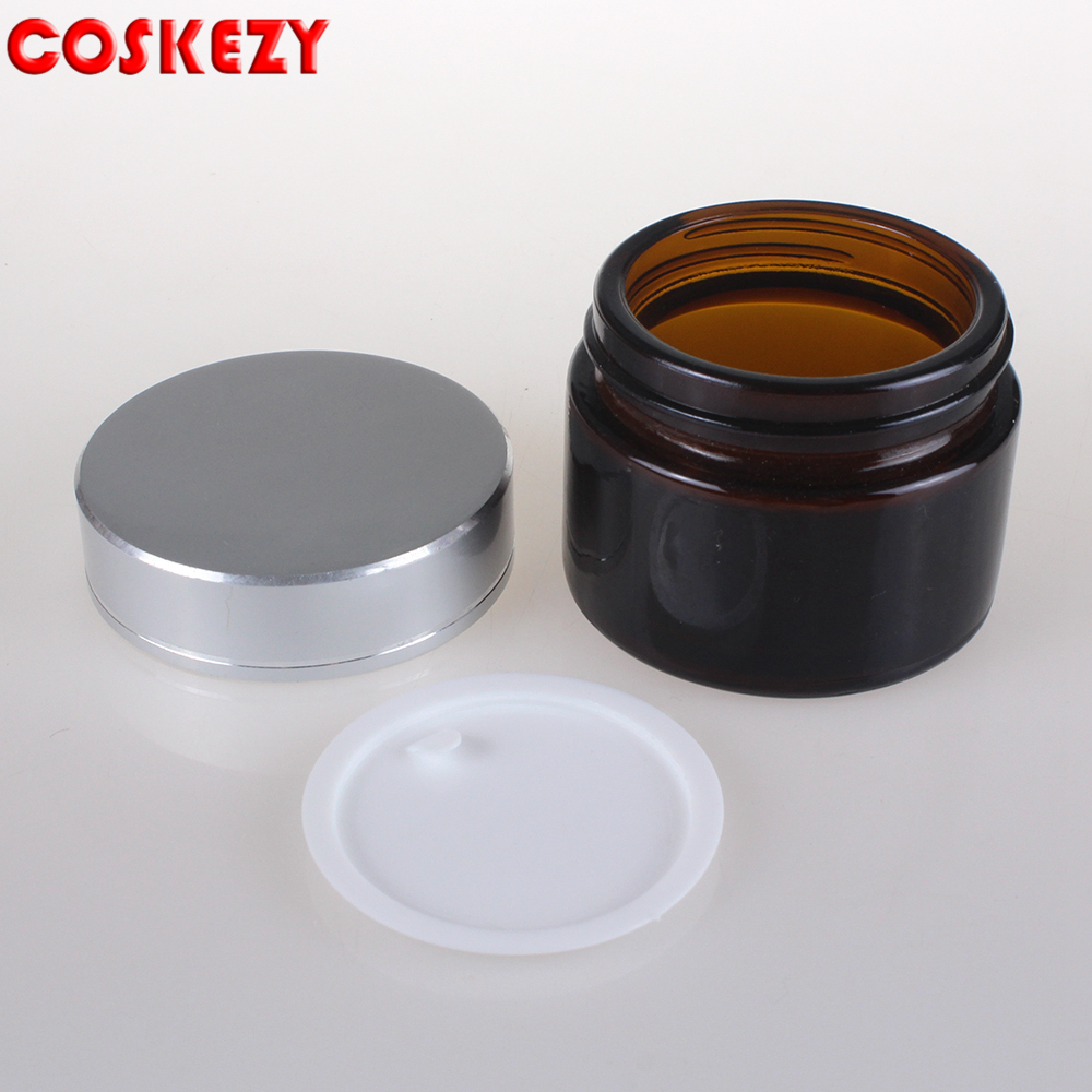 50ml Empty Glass Jars for Cream with Aluminum Cap, Wholesale 1.7oz Amber Glass Cream Containers