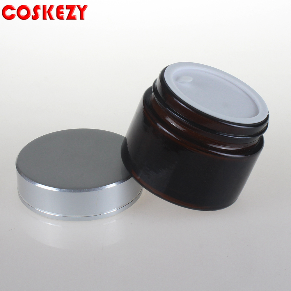50ml Empty Glass Jars for Cream with Aluminum Cap, Wholesale 1.7oz Amber Glass Cream Containers