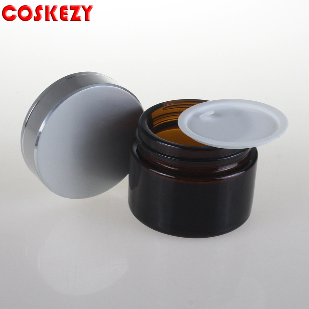 50ml Empty Glass Jars for Cream with Aluminum Cap, Wholesale 1.7oz Amber Glass Cream Containers