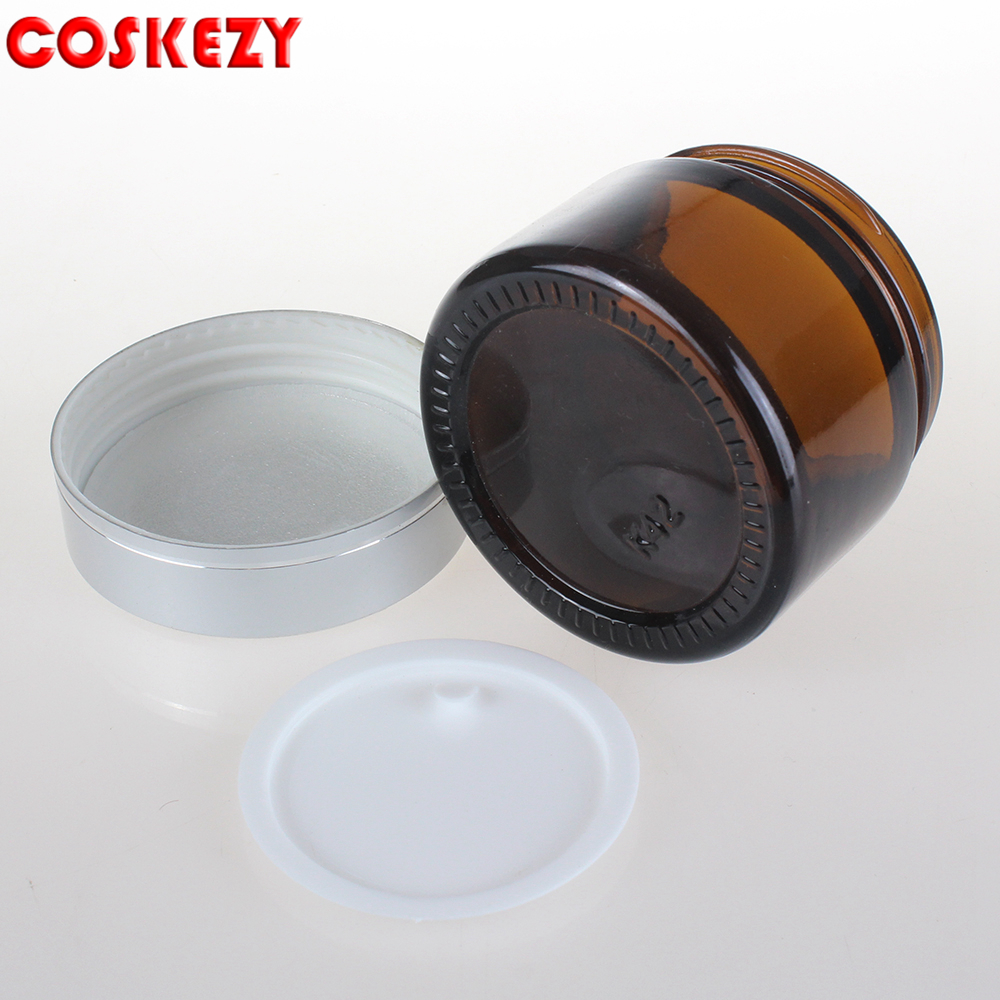 50ml Empty Glass Jars for Cream with Aluminum Cap, Wholesale 1.7oz Amber Glass Cream Containers