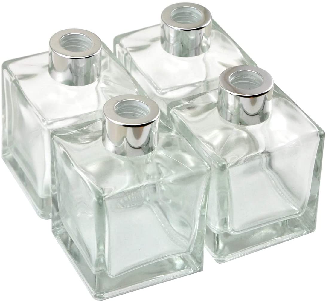50ml Feel Fragrance Small Square Shape Glass Diffuser Bottles with 22mm/28mm Silver Caps and Inner Plastic Plug