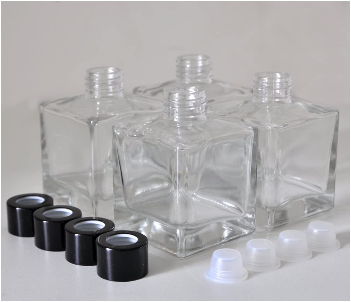 50ml Feel Fragrance Small Square Shape Glass Diffuser Bottles with 22mm/28mm Silver Caps and Inner Plastic Plug