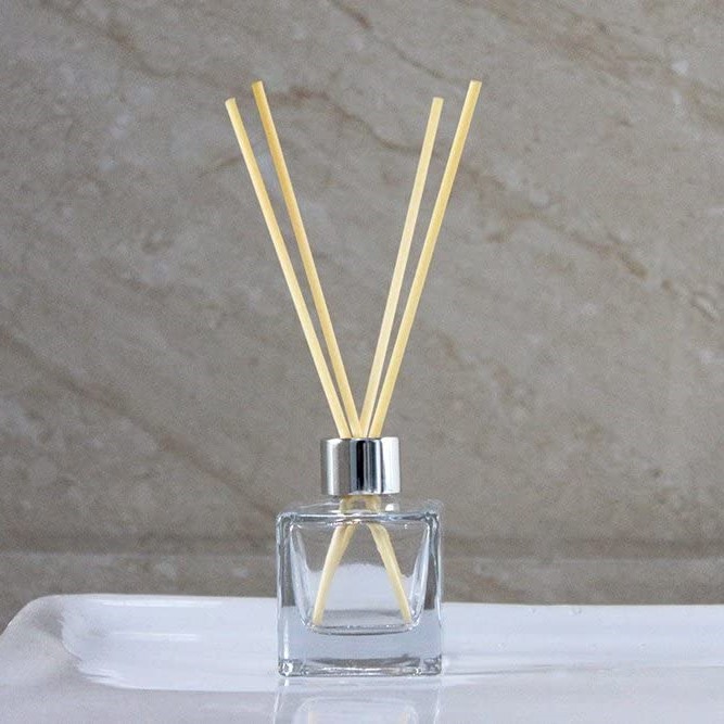 50ml Feel Fragrance Small Square Shape Glass Diffuser Bottles with 22mm/28mm Silver Caps and Inner Plastic Plug