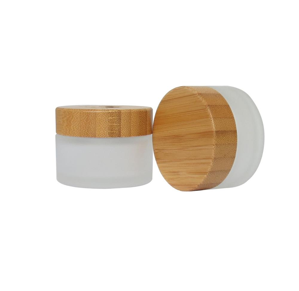 50ml Frosted Cosmetic Glass Jar With Bamboo Lid
