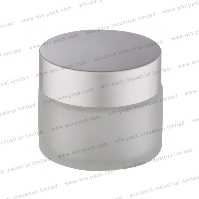 50ml Frosted cosmetic face cream glass jar with aluminum cap