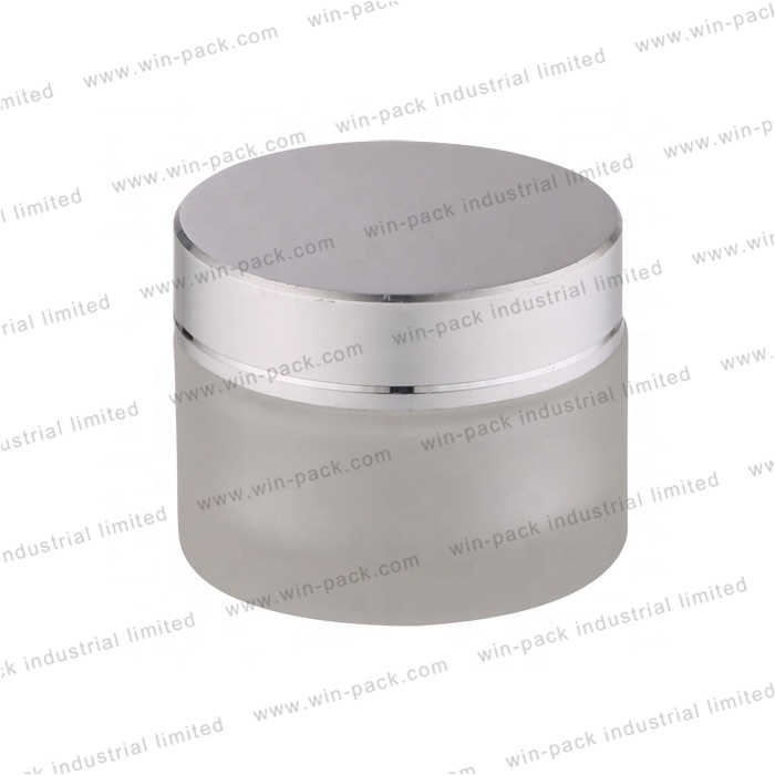 50ml Frosted cosmetic face cream glass jar with aluminum cap