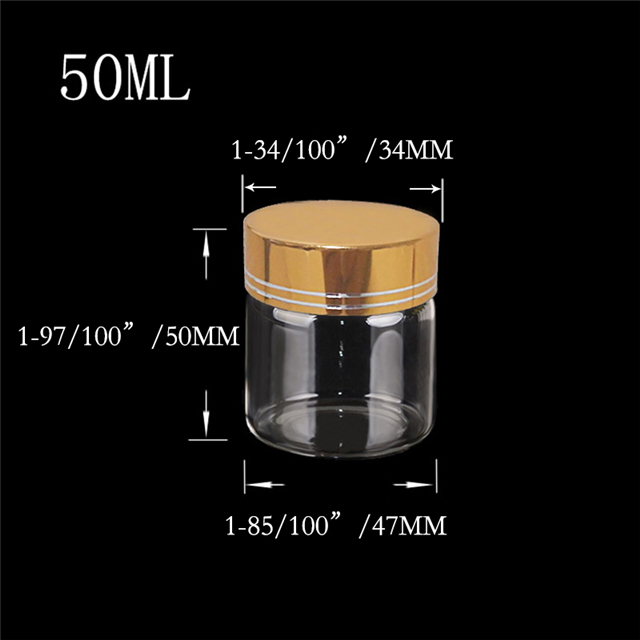 50ml Glass Bottle with Gold Screw Cover, Transparent Bottle can Hold Articles and Customized Logo, Mass Sale and Free of Freight