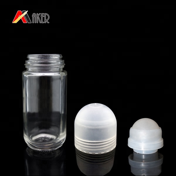 50ml Glass Roll on Deodorant Bottle with Plastic Roller Ball Perfume High White Glass Material Screen Printing Personal Care