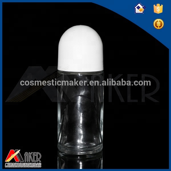 50ml Glass Roll on Deodorant Bottle with Plastic Roller Ball Perfume High White Glass Material Screen Printing Personal Care