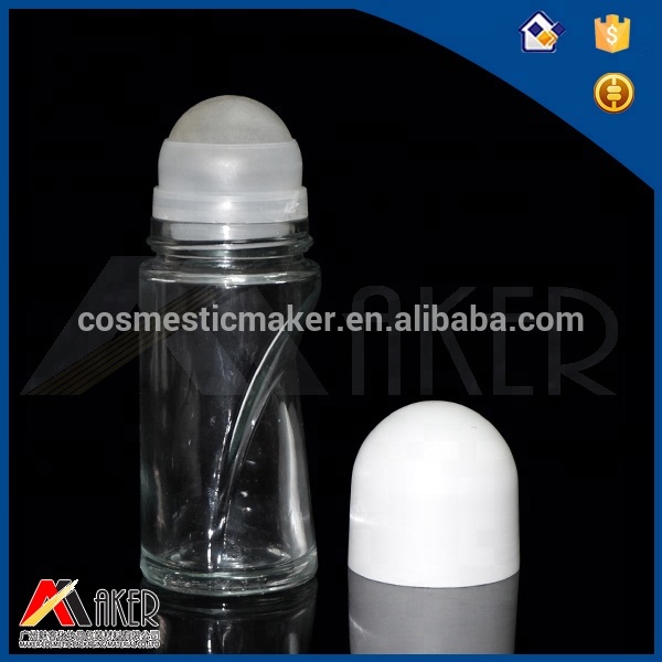 50ml Glass Roll on Deodorant Bottle with Plastic Roller Ball Perfume High White Glass Material Screen Printing Personal Care