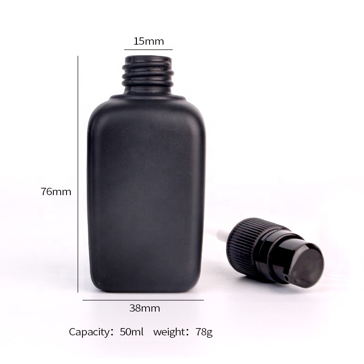 50ml Matte black glass cosmetic spray bottle with fine mist sprayer