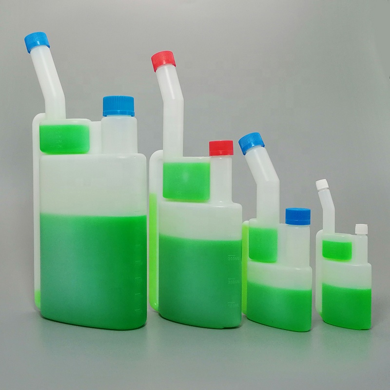 50ml Mini Empty HDPE Plastic Multipurpose Double Mouth Bleached Detergents Diluting Dosing Bottle With Long Neck