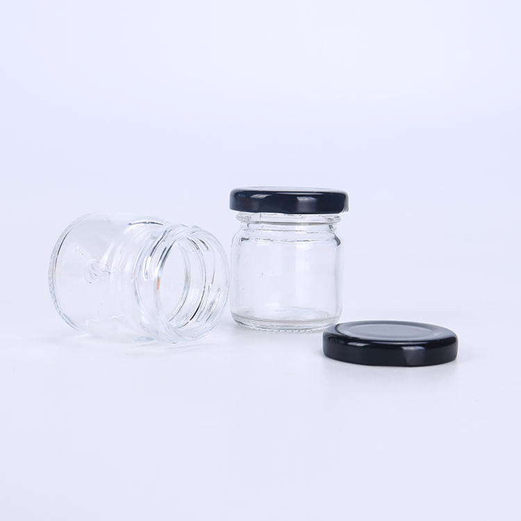 50ml Mini Round Glass Food Jar For Jam Honey Herb With Metal Lids