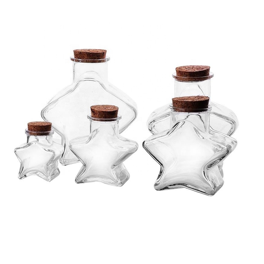 50ml Mini Storage Bottle Five Star Shape Wishing Candy Glass Jar with Cork