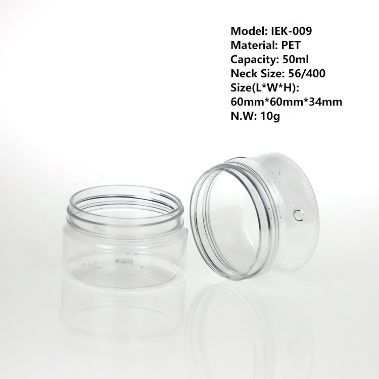 50ml Plastic Cosmetic Jar PET Clear Plastic Container