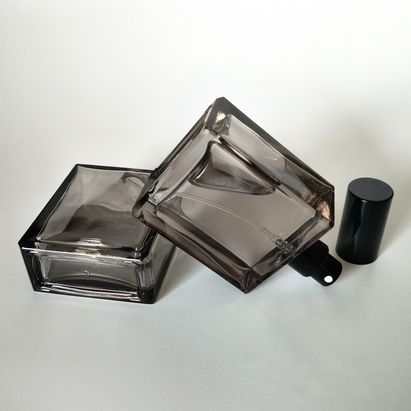 50ml Square Flat Glass Transparent Black Spray Perfume Bottle