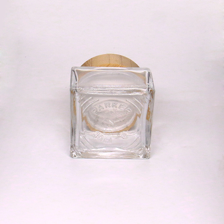 50ml Square Glass Cream Jar With Bamboo Lids For Skin Care