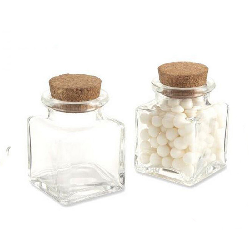 50ml Square Glass Favor Storage Jar with Cork Stopper