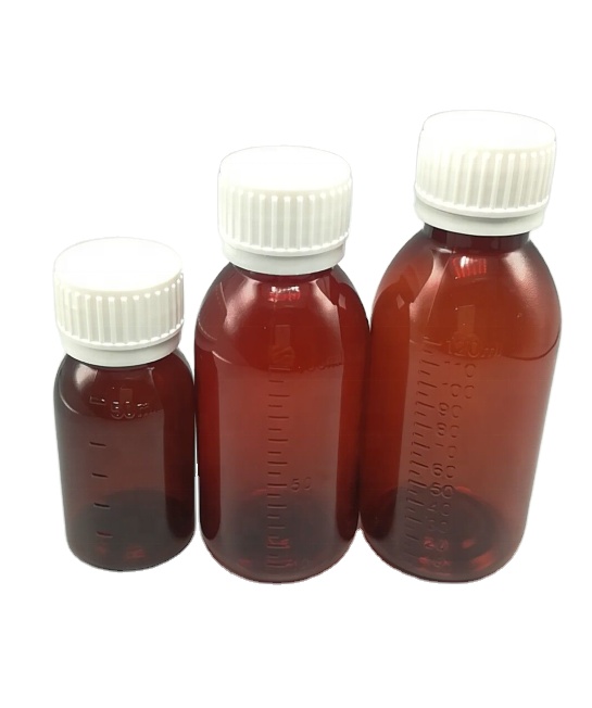 50ml amber brown syrup bottle with graduated liner and childproof & Insurance Cover