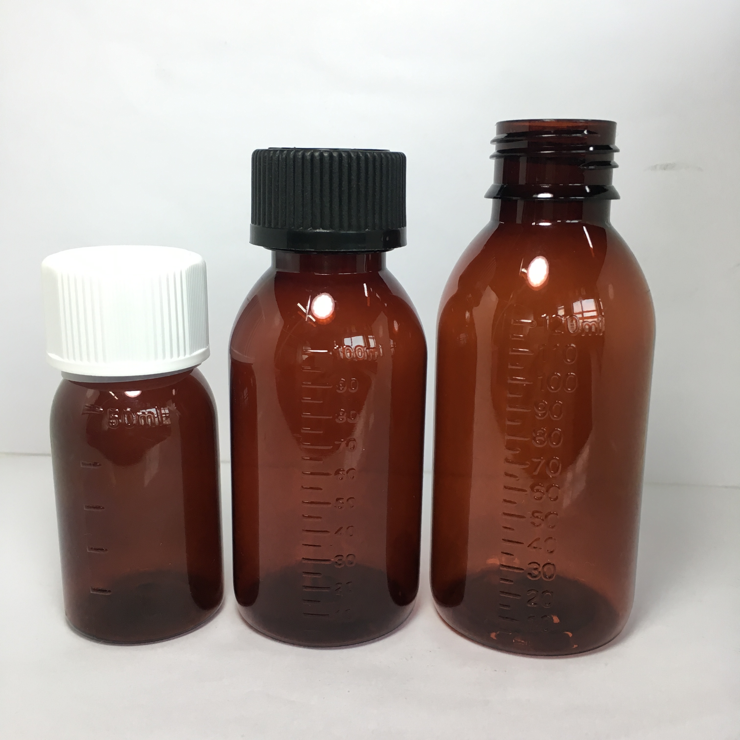 50ml amber brown syrup bottle with graduated liner and childproof & Insurance Cover