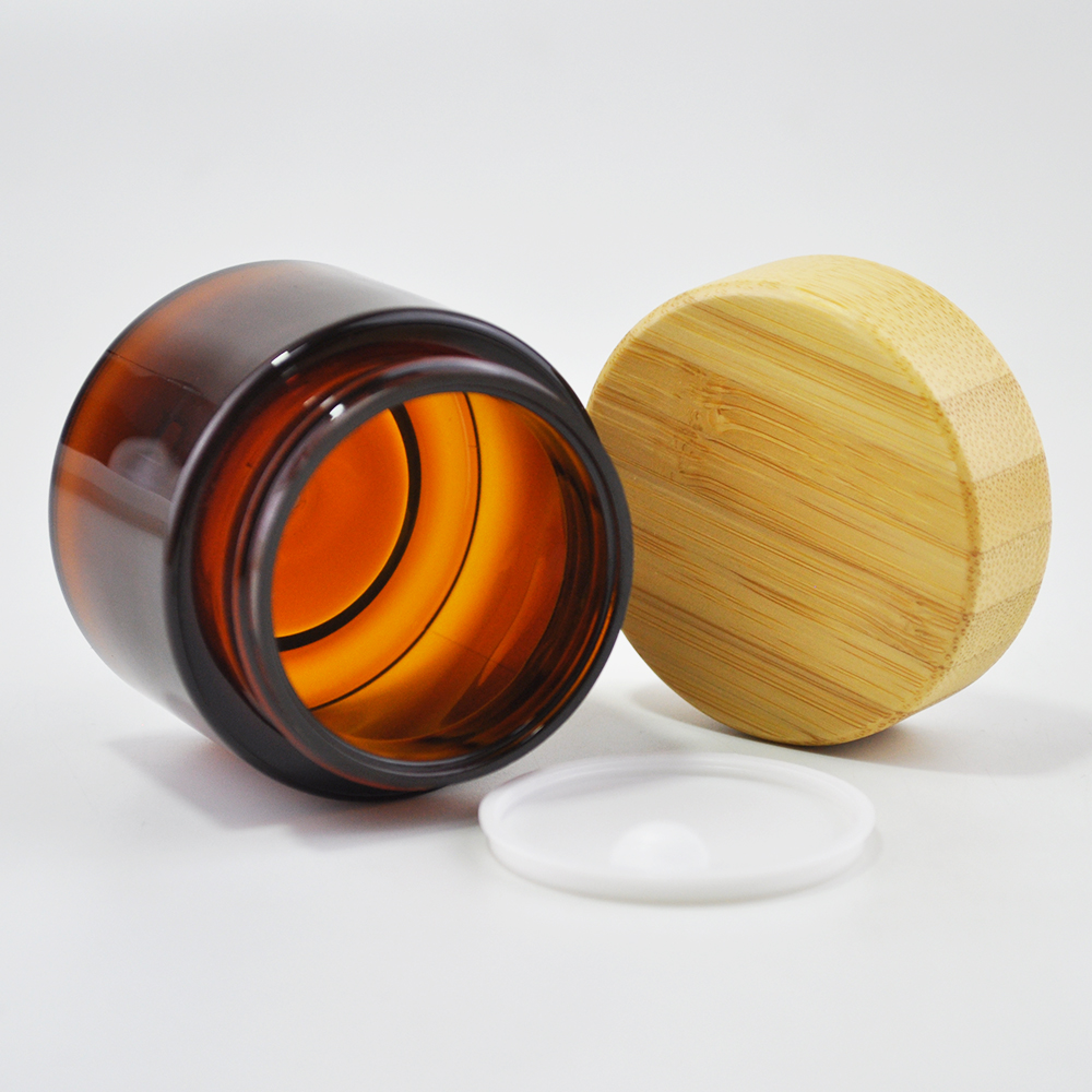 50ml amber cosmetic biodegradable plastic jars with bamboo cap